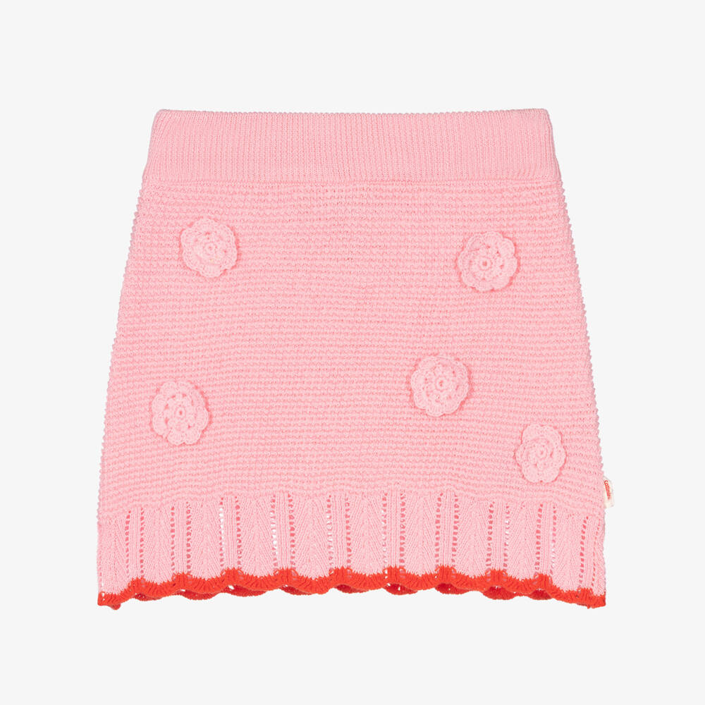 Catimini-Girls Pink Cotton Knit Skirt with Scalloped Hem | Childrensalon