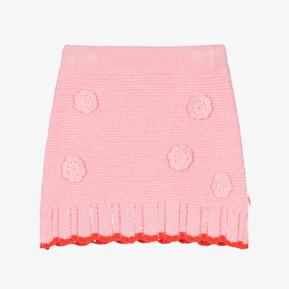 Catimini-Girls Pink Cotton Knit Skirt with Scalloped Hem | Childrensalon