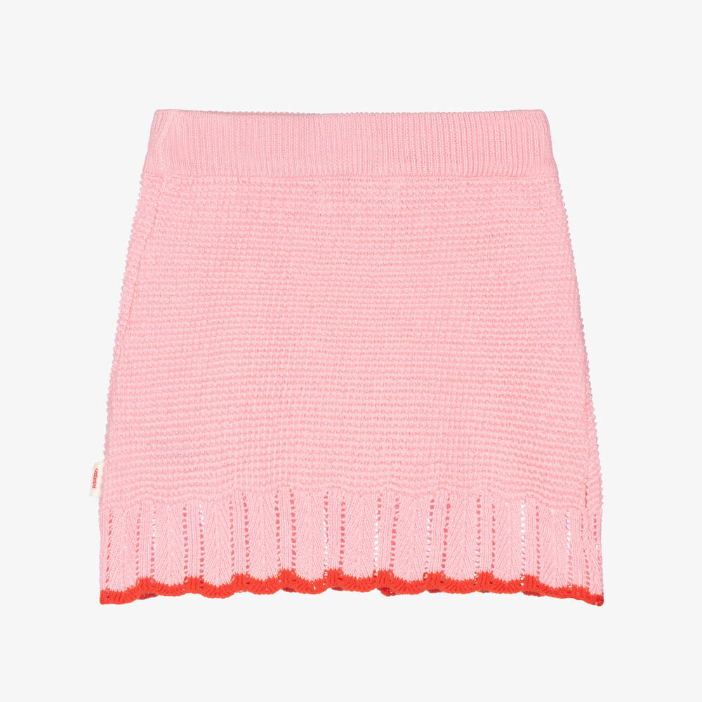 Catimini-Girls Pink Cotton Knit Skirt with Scalloped Hem | Childrensalon
