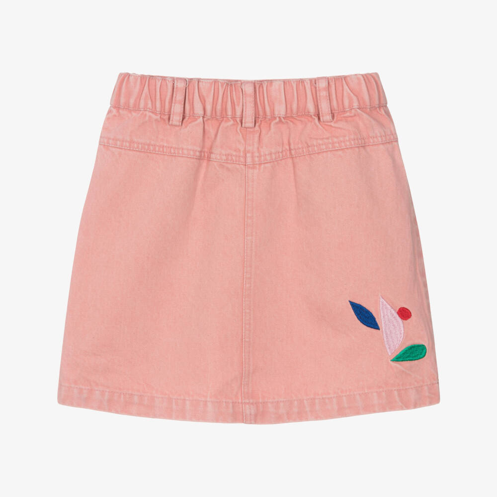 Catimini-Girls Pink Denim Skirt with Embroidered Flowers | Childrensalon