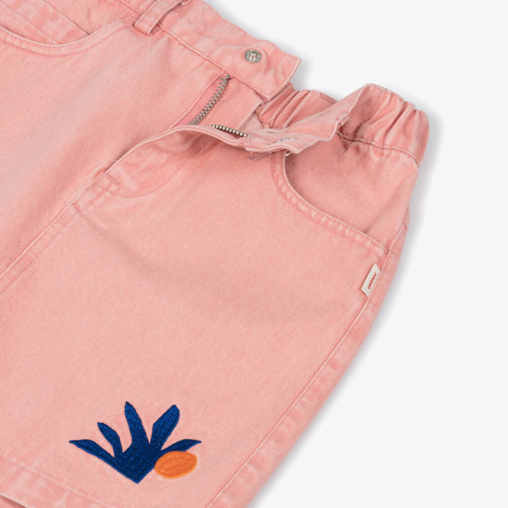 Catimini-Girls Pink Denim Skirt with Embroidered Flowers | Childrensalon