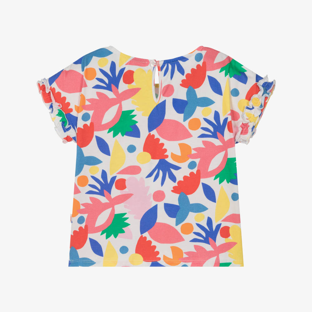 Catimini-Girls Red & Blue Cotton Floral T-Shirt | Childrensalon