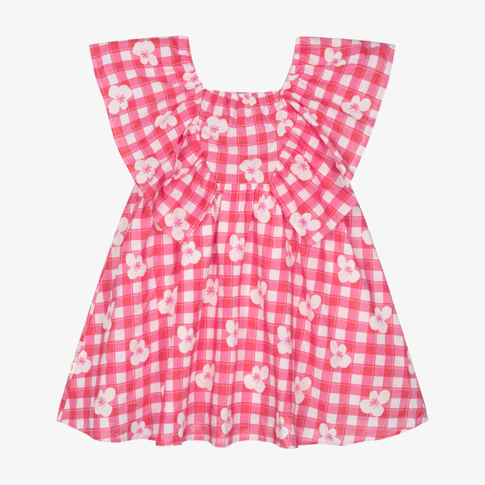 Catimini-فستان قطن بنقشة مربعات لون أحمر وزهري للبنات | Childrensalon