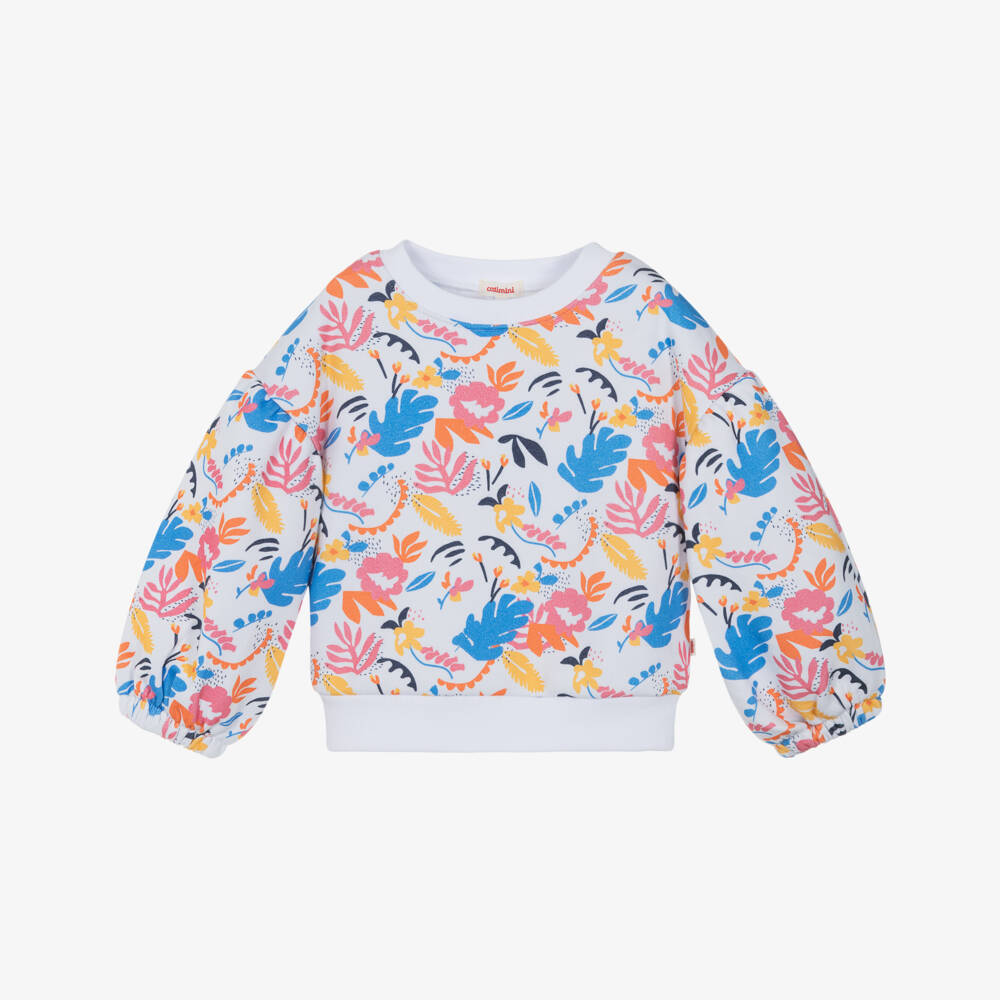 Catimini-Girls White & Colourful Floral Print Sweatshirt | Childrensalon