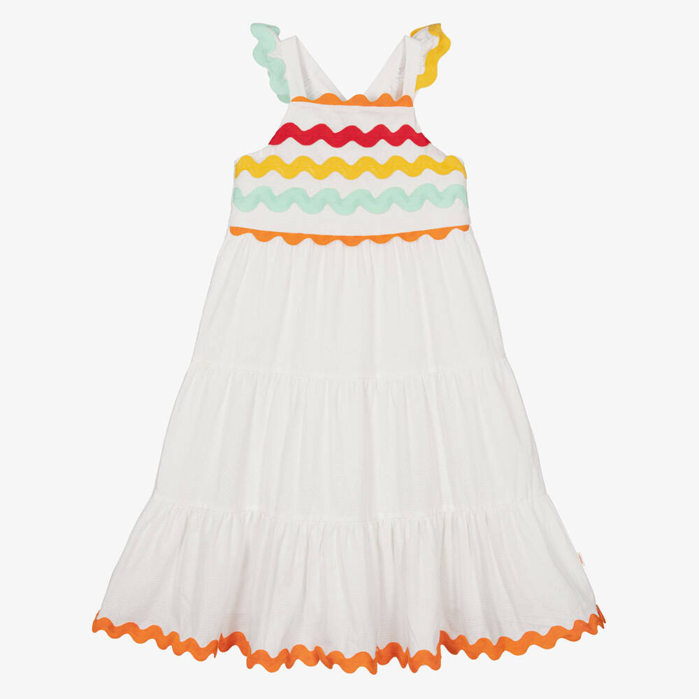Catimini-Girls White Cotton Sun Dress with Colourful Ric Rac Trims | Childrensalon