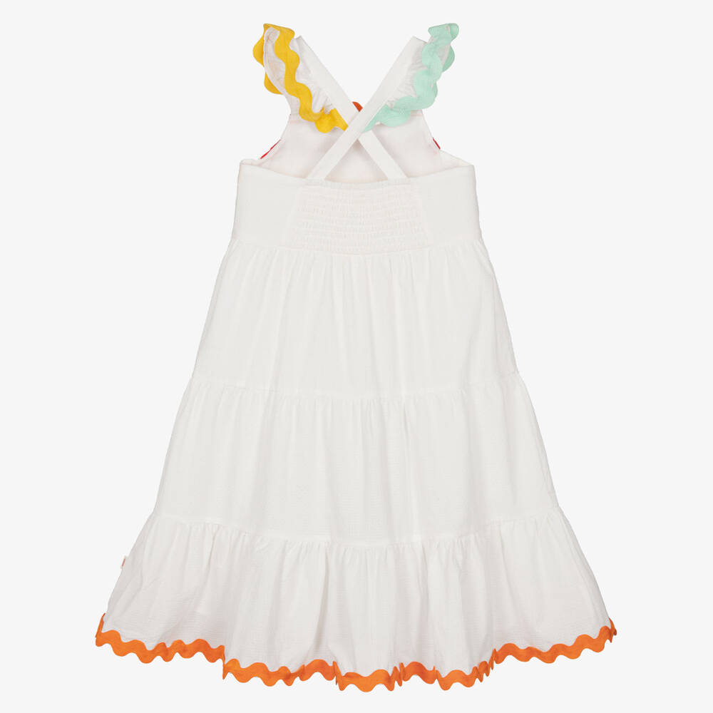 Catimini-Girls White Cotton Sun Dress with Colourful Ric Rac Trims | Childrensalon