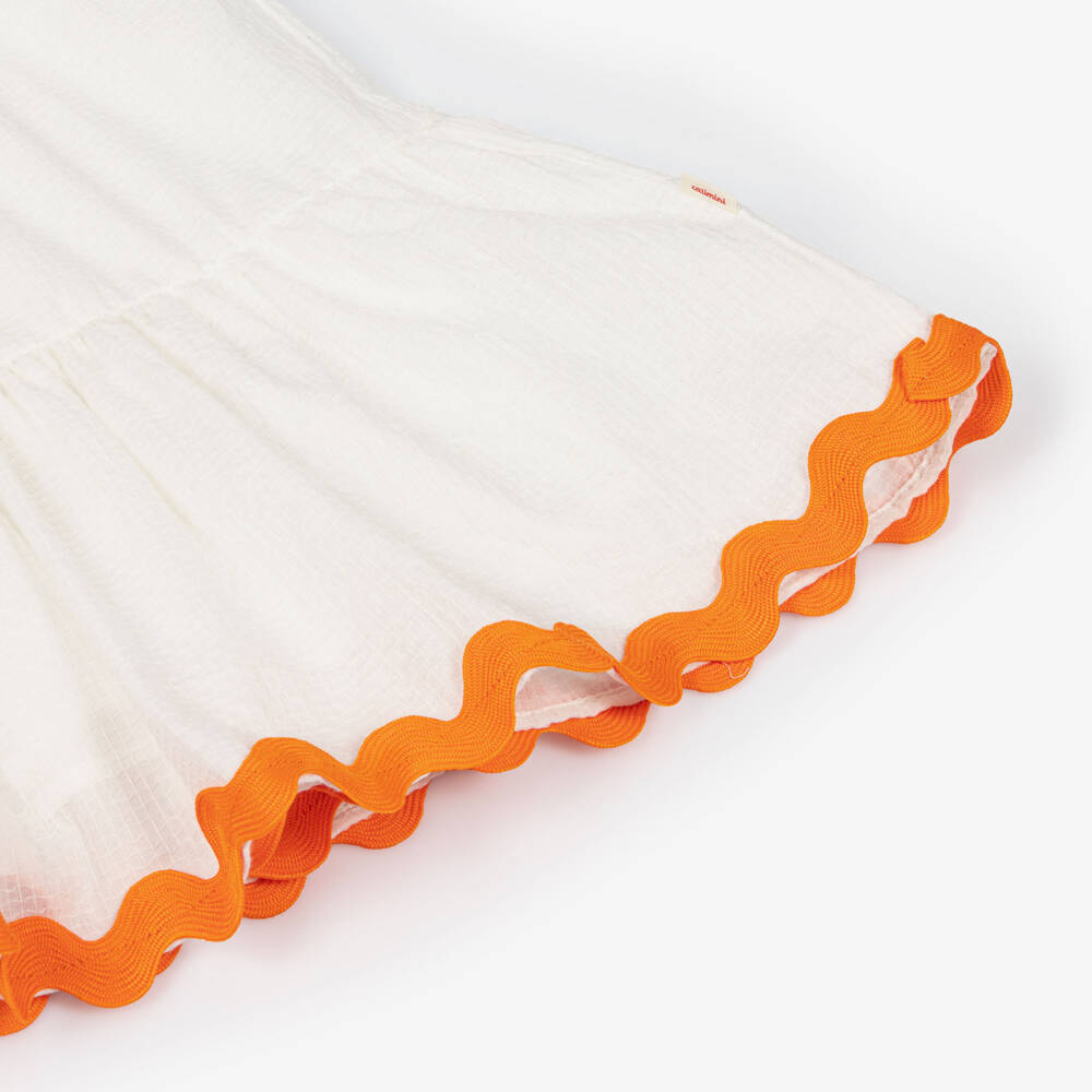 Catimini-Girls White Cotton Sun Dress with Colourful Ric Rac Trims | Childrensalon