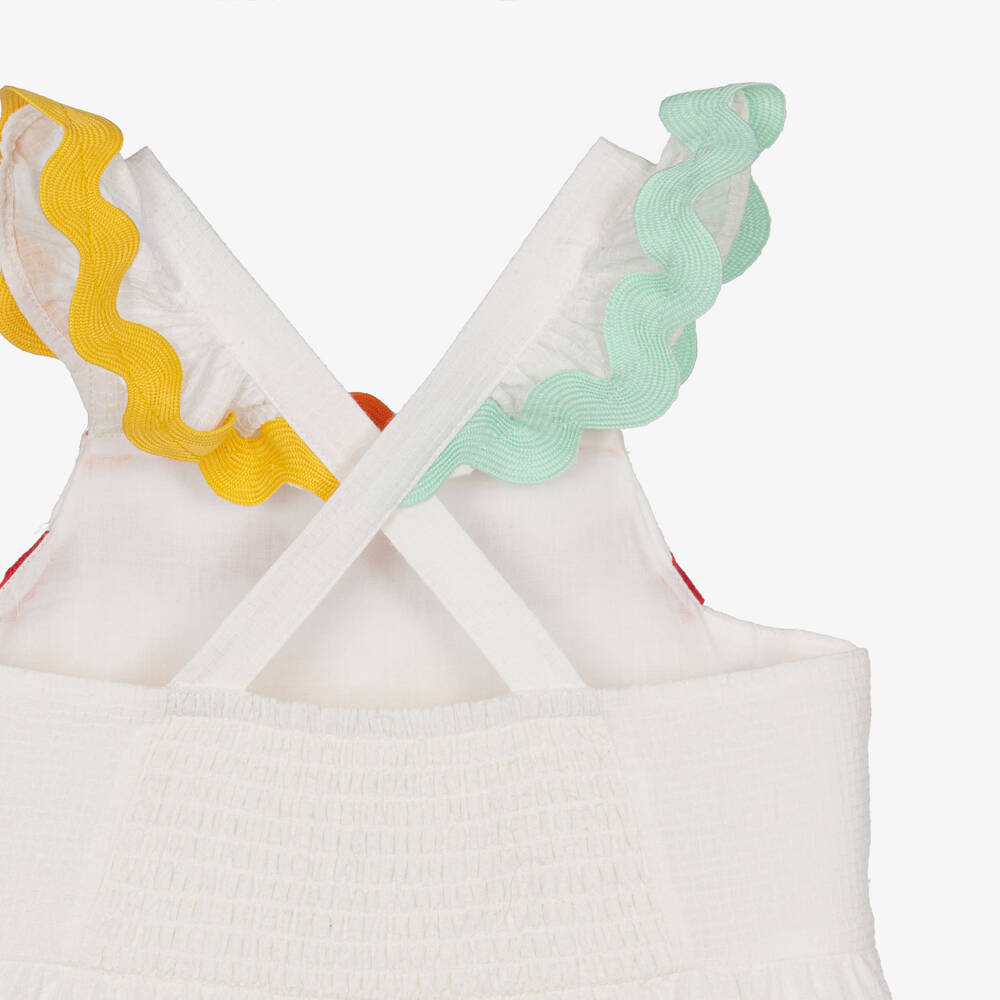 Catimini-Girls White Cotton Sun Dress with Colourful Ric Rac Trims | Childrensalon