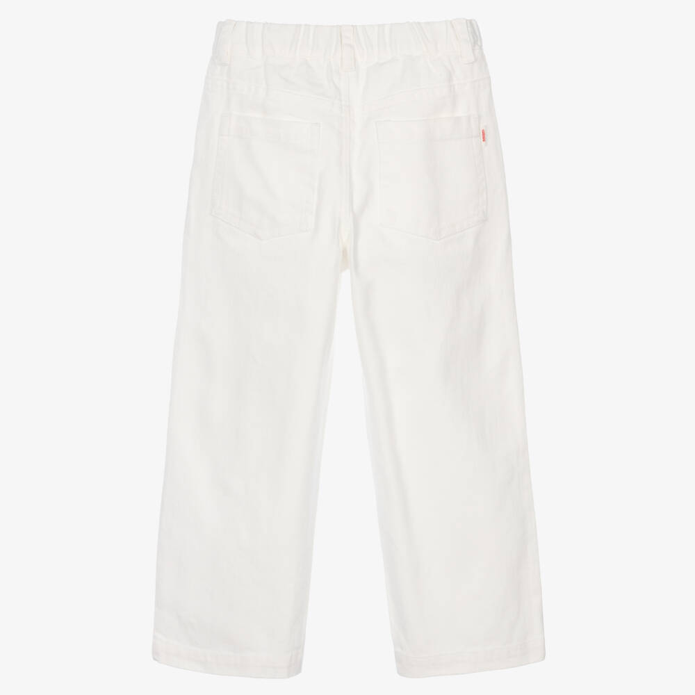 Catimini-Girls White Denim Wide-Leg Jeans with Embroidered Seashells | Childrensalon