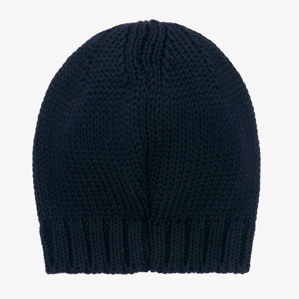 Catya-Girls Blue Wool Knit Velvet Bow Hat | Childrensalon