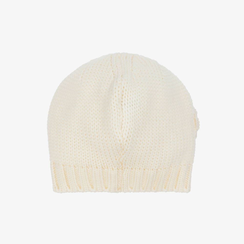 Catya-Girls Ivory Floral Merino Wool Knit Hat | Childrensalon