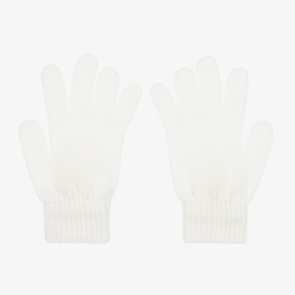 Catya-Girls Ivory Merino Wool Knit Pom-Pom Gloves | Childrensalon