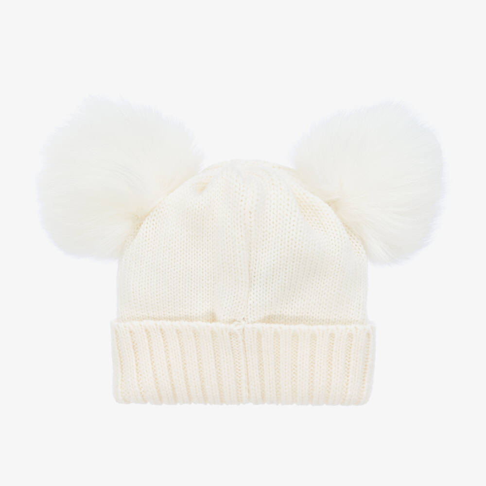 Catya-Girls Ivory Merino Wool Knit Pom-Pom Hat | Childrensalon