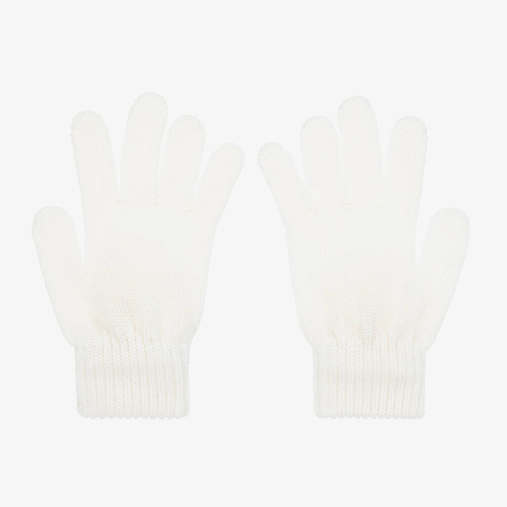 Catya-Girls Ivory Wool Knit Pom-Pom Gloves | Childrensalon