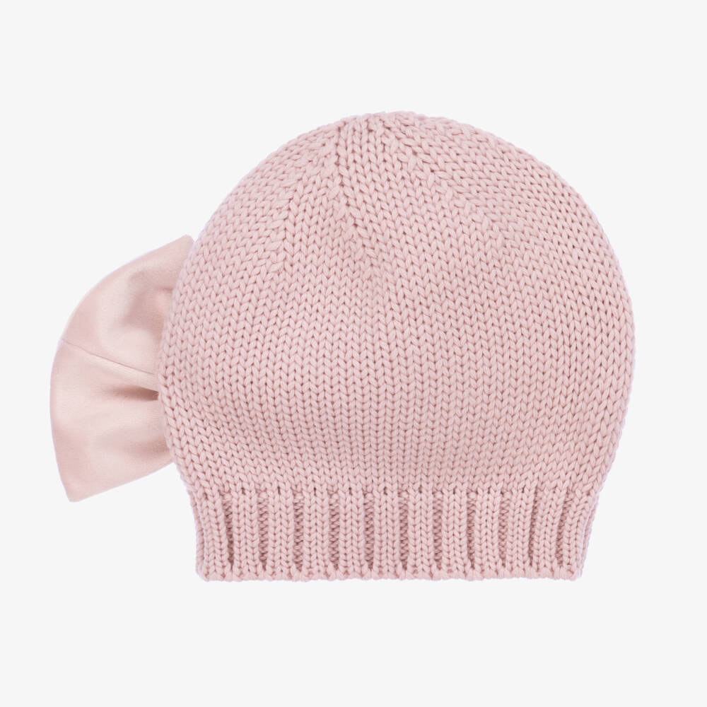 Catya-Girls Pink Merino Wool Knit Bow Hat | Childrensalon