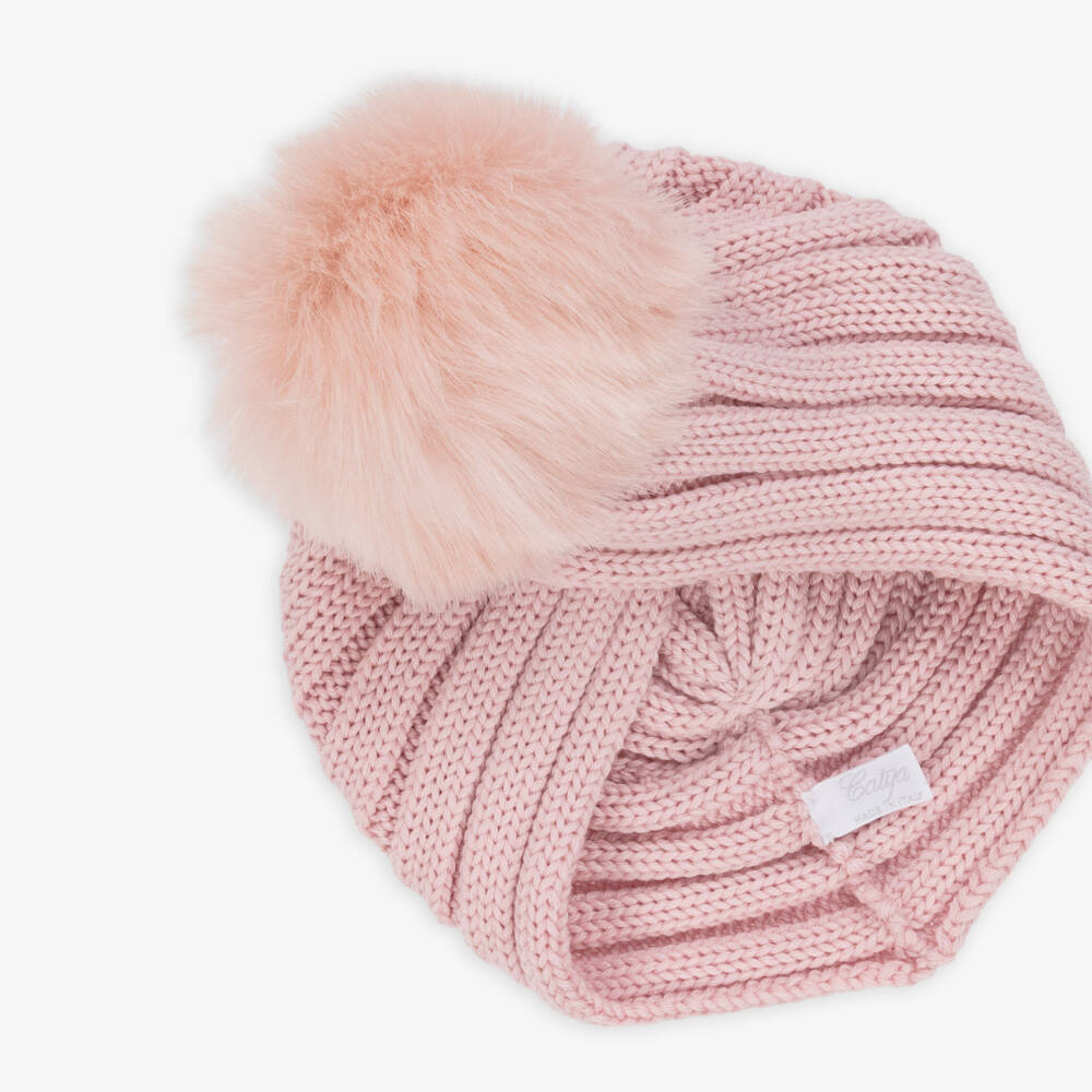 Catya-قبعة توربان بوم بوم صوف مارينو لون زهري للبنات | Childrensalon