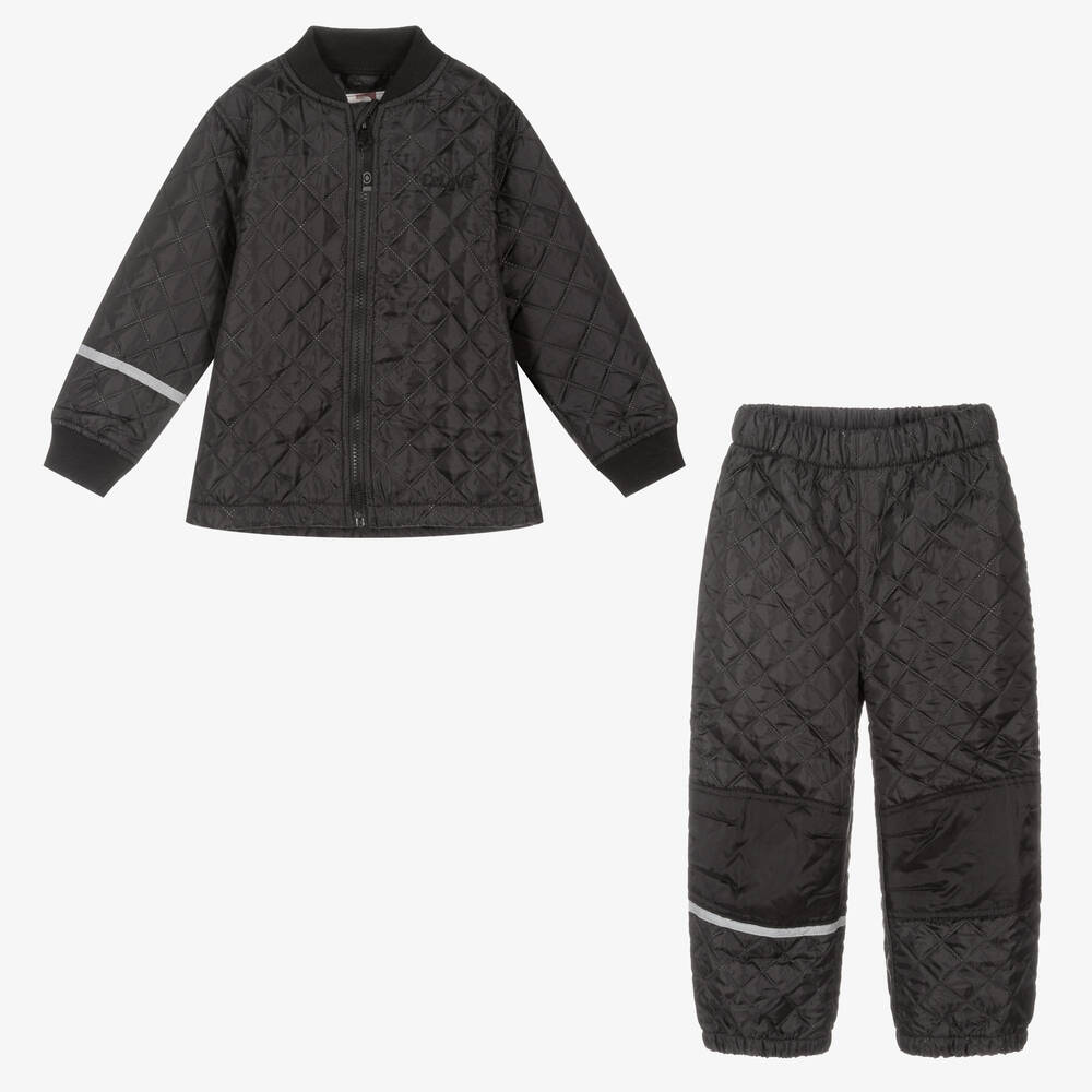 CeLaVi-Black Quilted Jacket & Trouser Set | Childrensalon
