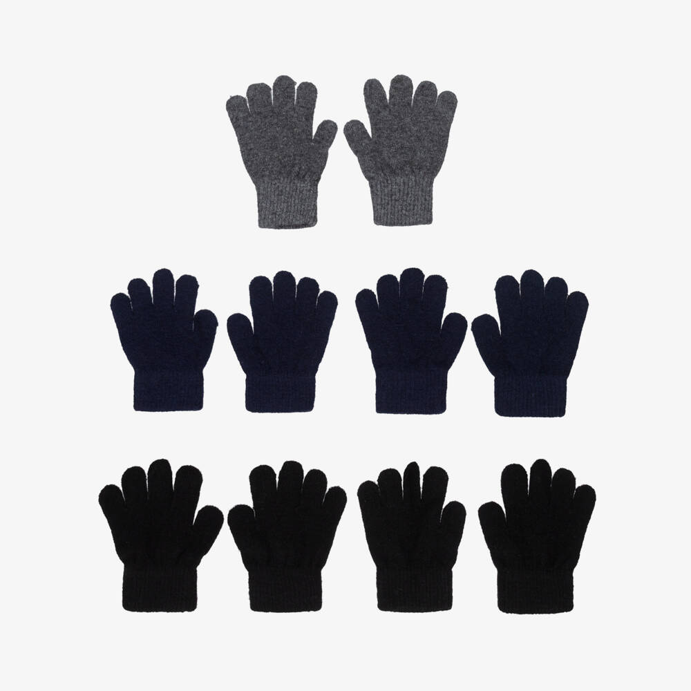 CeLaVi-Boys Black, Grey & Blue Wool Knit Gloves (5 Pack) | Childrensalon
