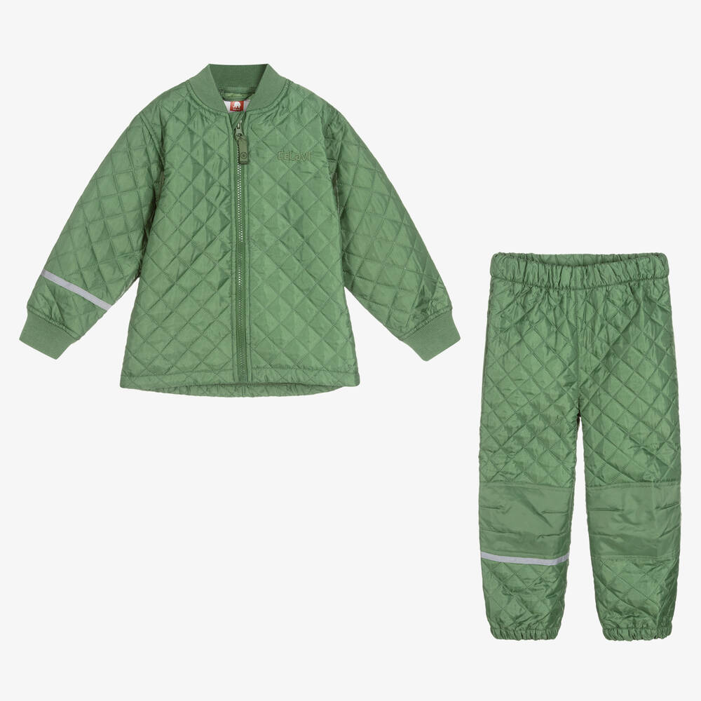 CeLaVi-Green Quilted Jacket & Trouser Set | Childrensalon
