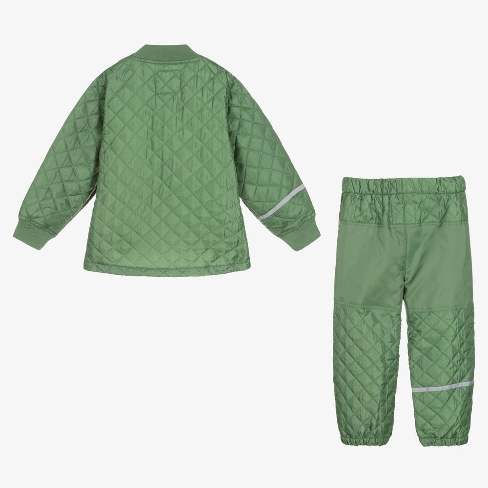CeLaVi-Green Quilted Jacket & Trouser Set | Childrensalon
