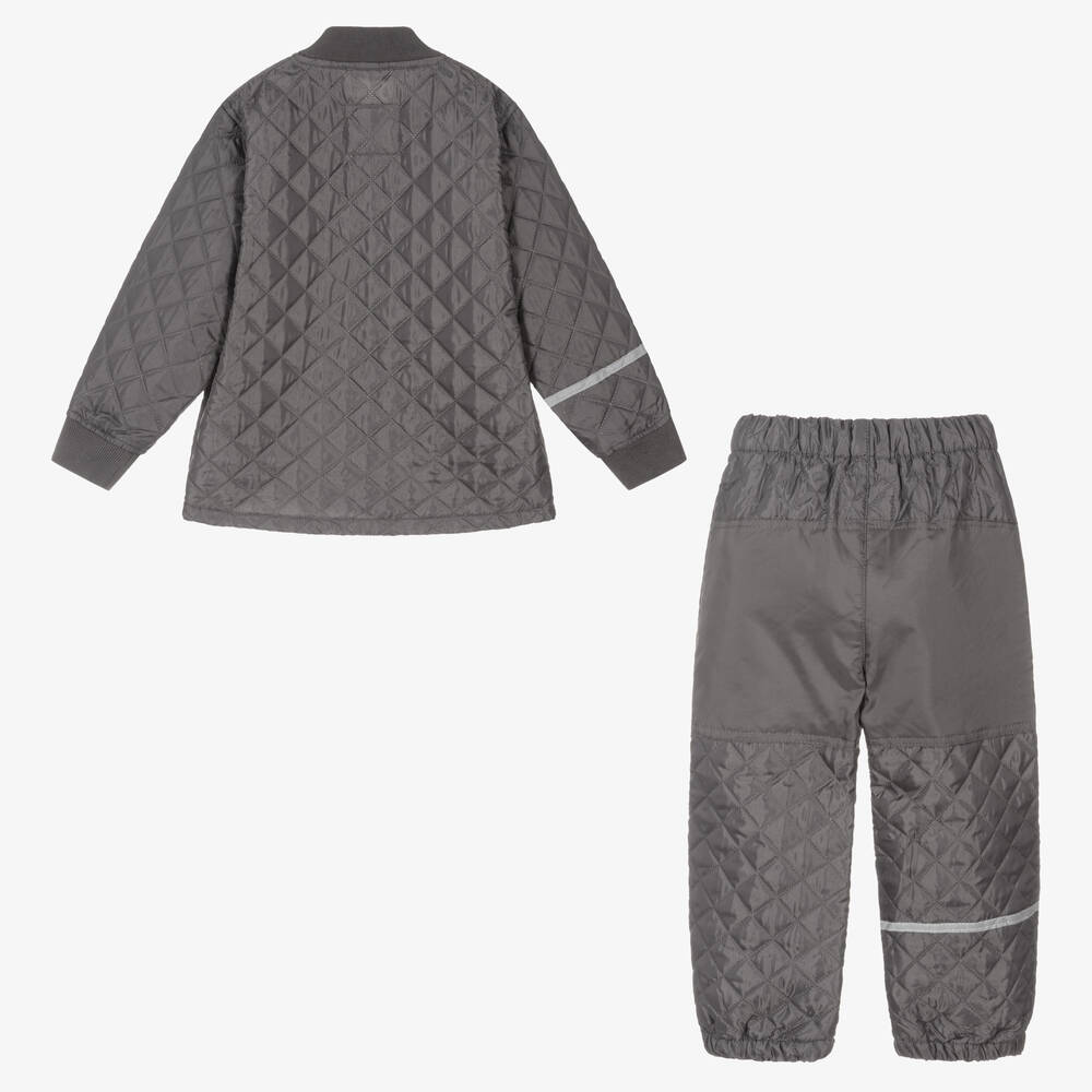 CeLaVi-Grey Quilted Jacket & Trouser Set | Childrensalon