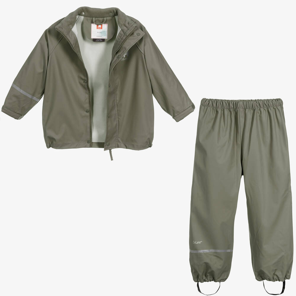 CeLaVi-Khaki Green 2 Piece Rainsuit | Childrensalon