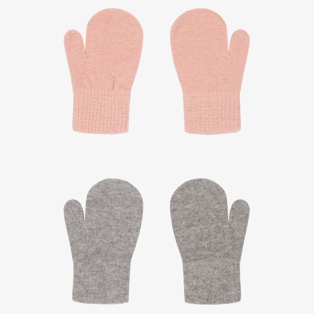 CeLaVi-Pink & Grey Knitted Mittens (2 Pack) | Childrensalon