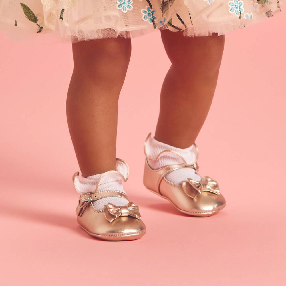 Children's Classics-Baby Girls Gold Leather Pre-Walker Shoes | Childrensalon