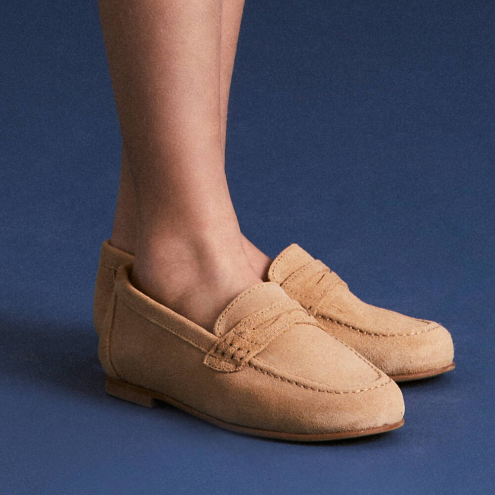 Children's Classics-Beige Suede Loafer Shoes | Childrensalon
