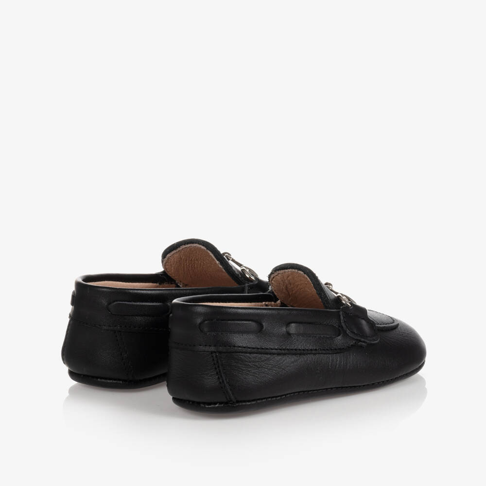 Children's Classics-حذاء جلد لون أسود لمرحلة قبل المشي للأطفال | Childrensalon