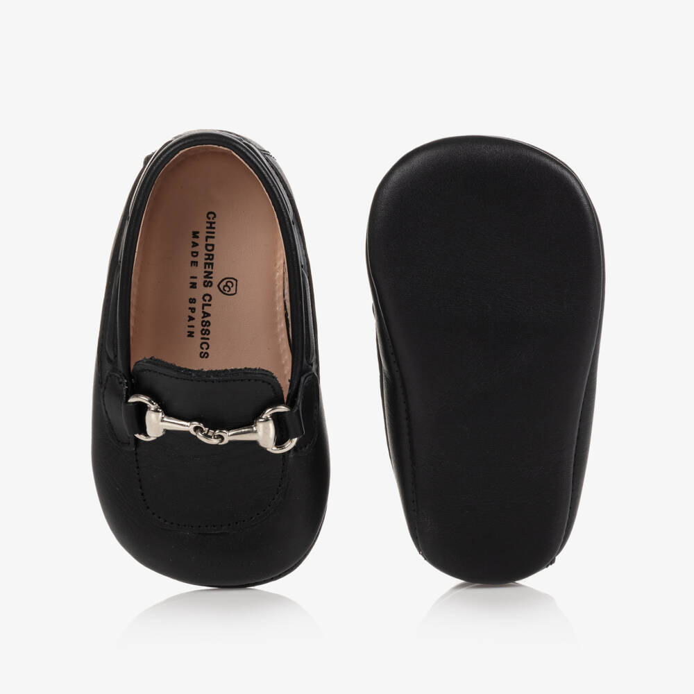 Children's Classics-حذاء جلد لون أسود لمرحلة قبل المشي للأطفال | Childrensalon