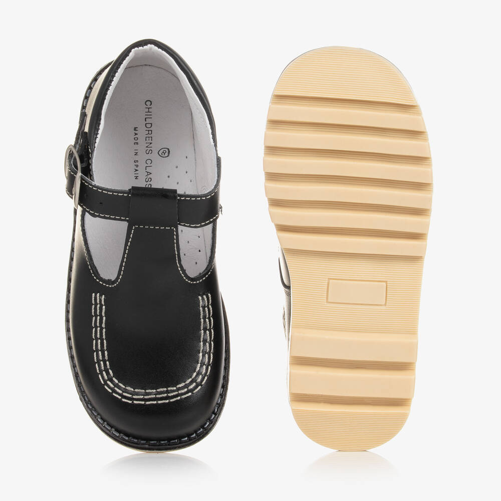 Children's Classics-Черные кожаные туфли с Т-образным ремешком | Childrensalon