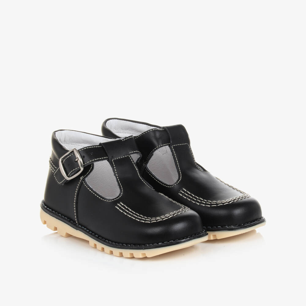 Children's Classics-Black Leather T-Bar Shoes | Childrensalon