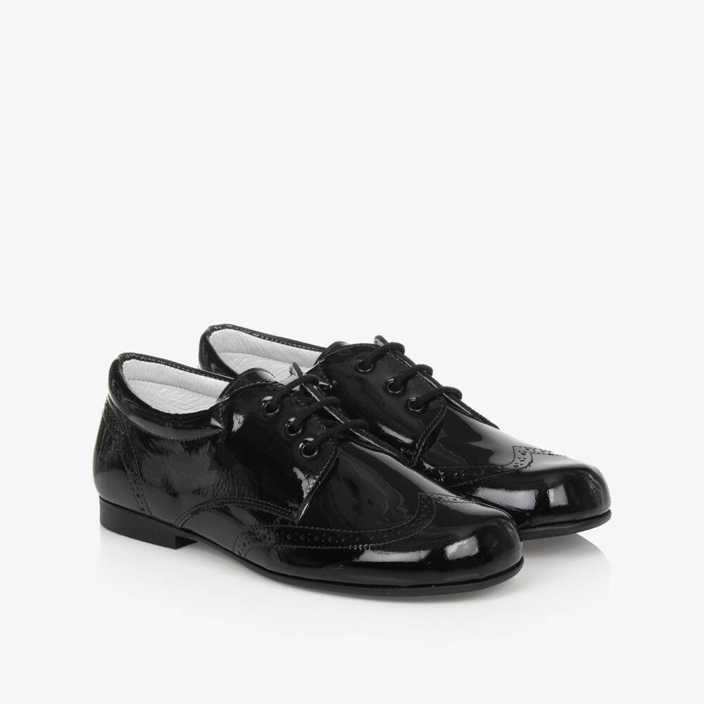 Children's Classics-حذاء بروغ جلد لامع لون أسود | Childrensalon