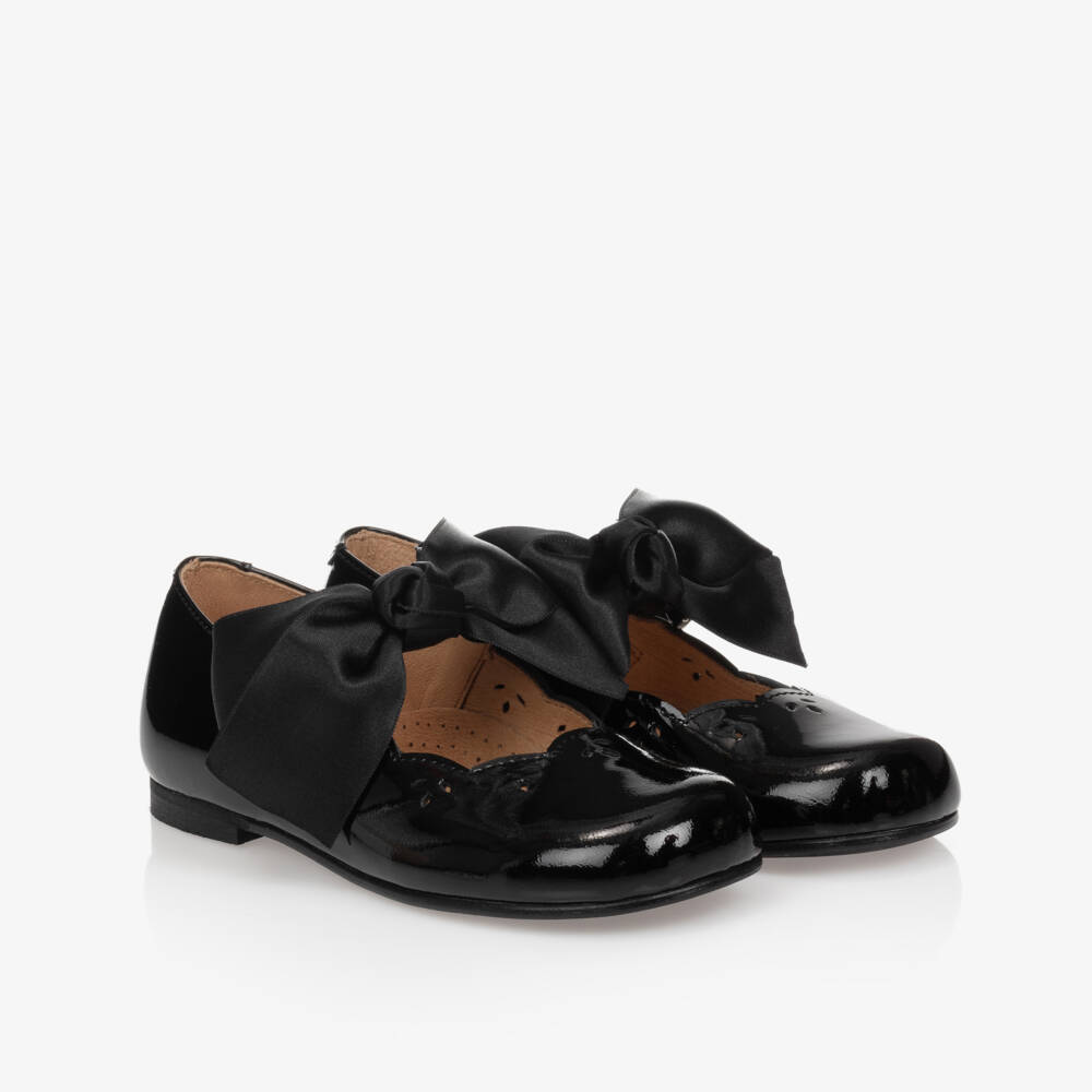 Children's Classics-Black Patent Leather Shoes With Ribbon Bows | Childrensalon
