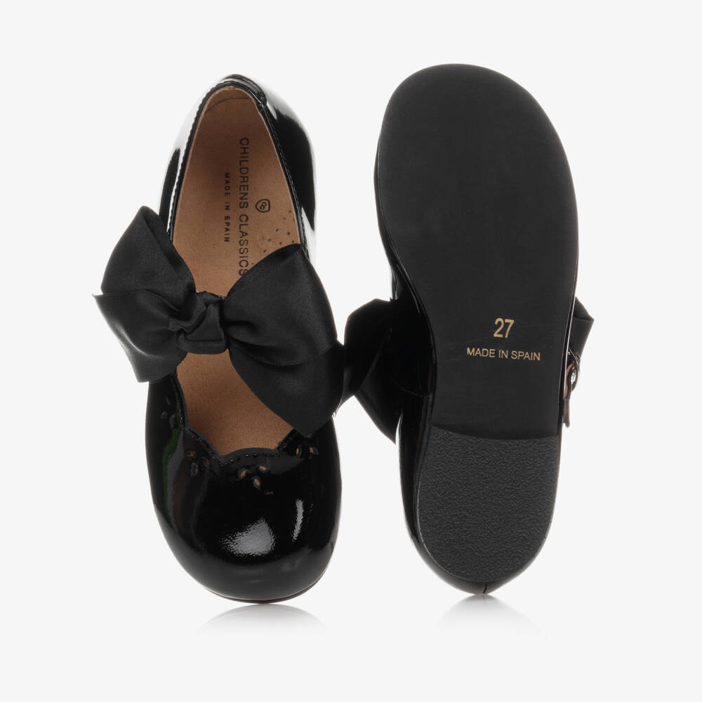 Children's Classics-Black Patent Leather Shoes With Ribbon Bows | Childrensalon