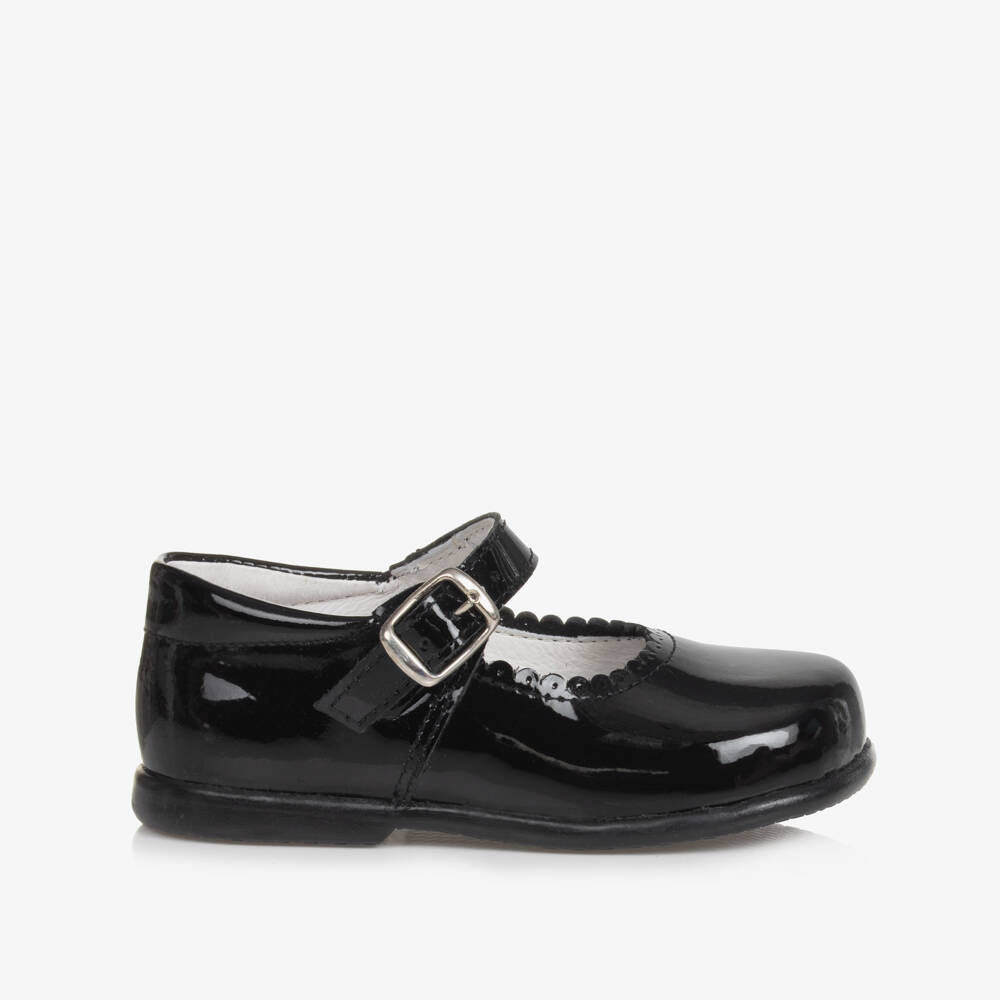 Children's Classics-Black Patent Leather Shoes With Scalloped Trims | Childrensalon