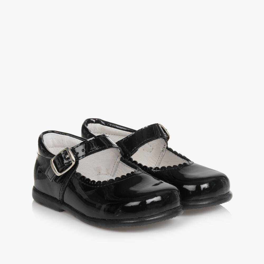 Children's Classics-Black Patent Leather Shoes With Scalloped Trims | Childrensalon
