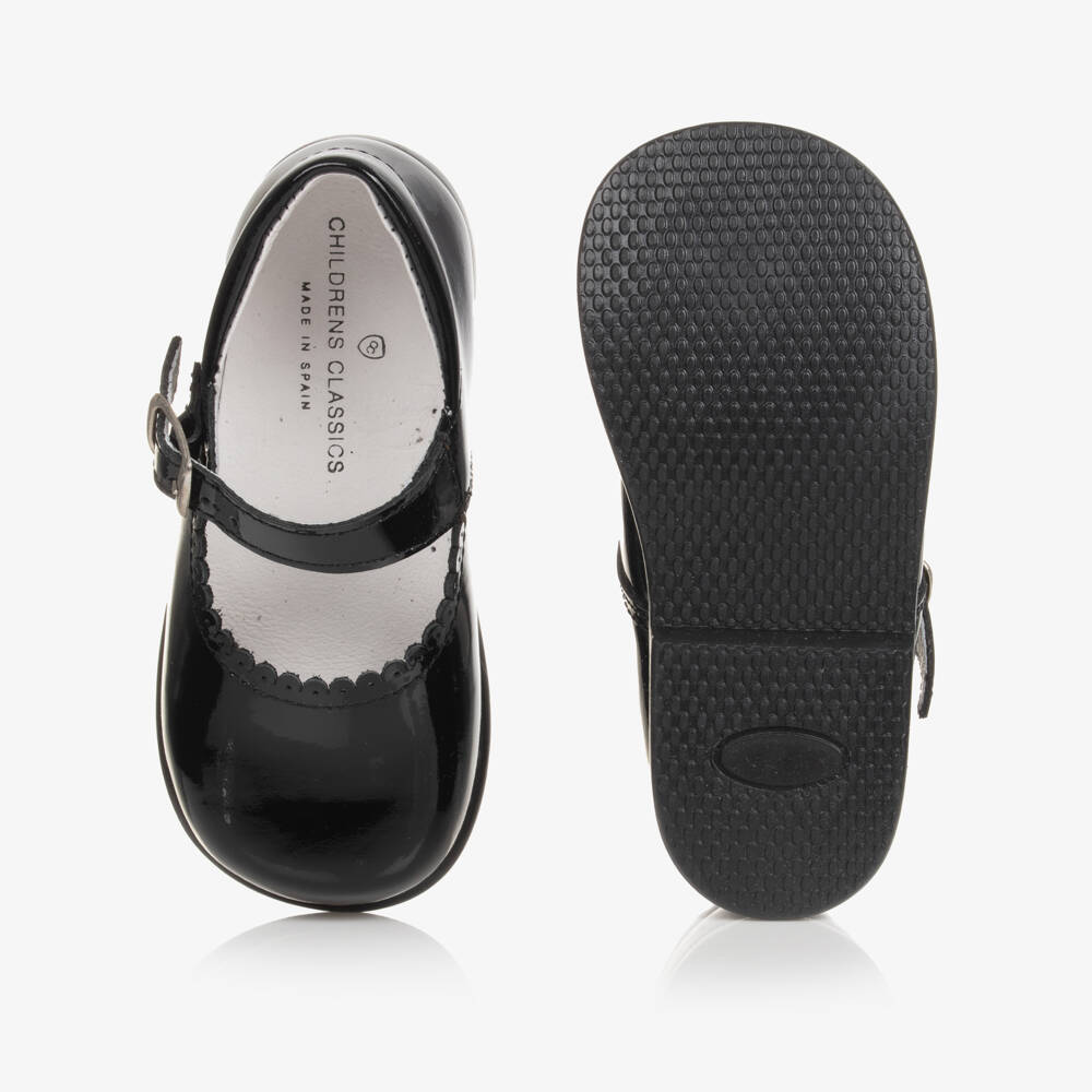Children's Classics-Black Patent Leather Shoes With Scalloped Trims | Childrensalon