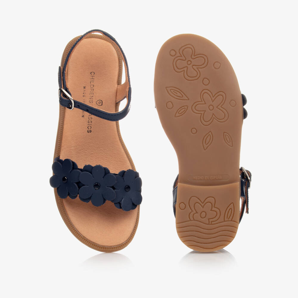 Children's Classics-Синие кожаные сандалии с цветами | Childrensalon