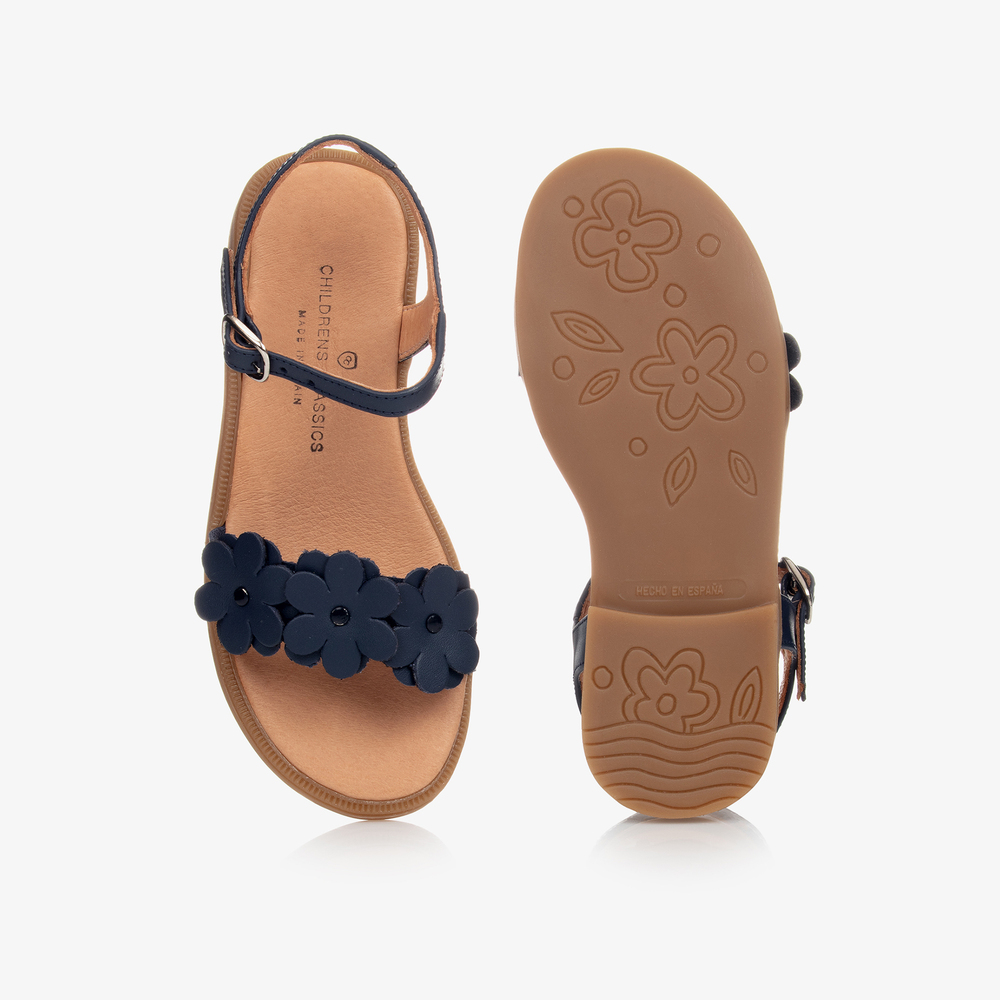 Children's Classics-Blue Leather Flower Sandals | Childrensalon