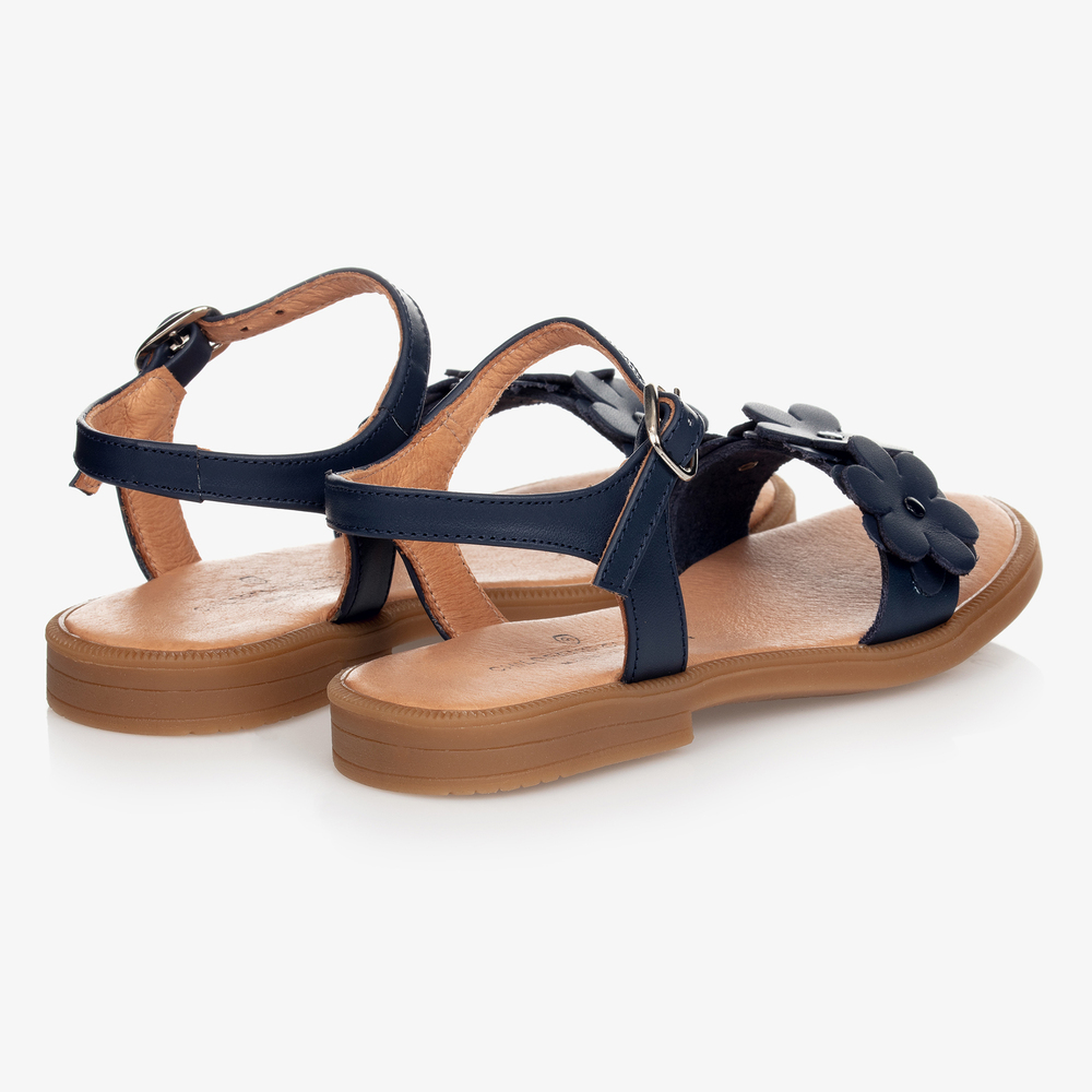 Children's Classics-Blue Leather Flower Sandals | Childrensalon