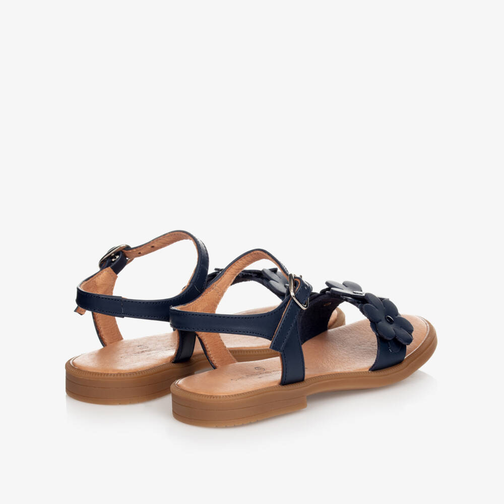 Children's Classics-Синие кожаные сандалии с цветами | Childrensalon