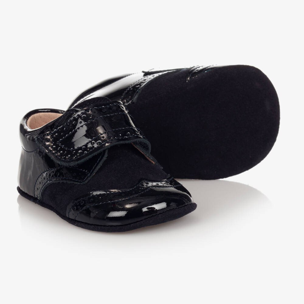 Children's Classics-حذاء جلد وشامواه لون كحلي لمرحلة قبل المشي للأطفال | Childrensalon