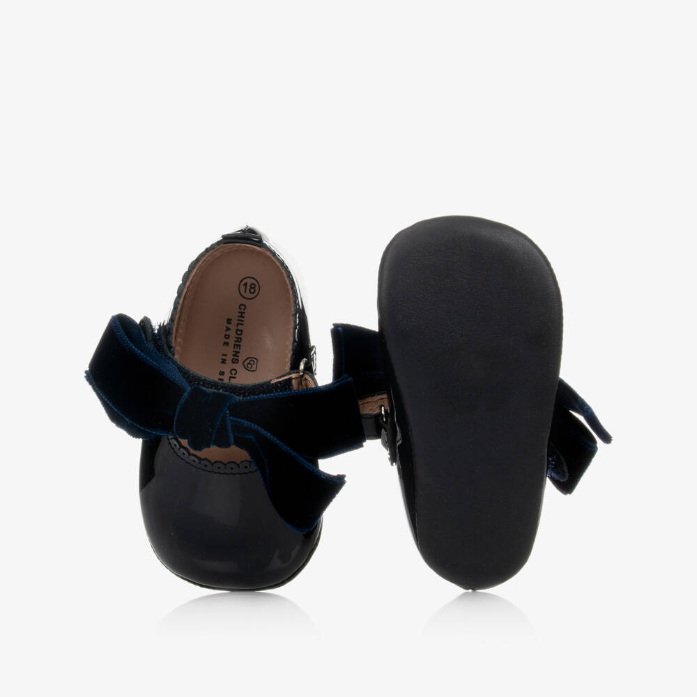 Children's Classics-حذاء جلد لون كحلي لمرحلة ما قبل المشي للمولودات | Childrensalon