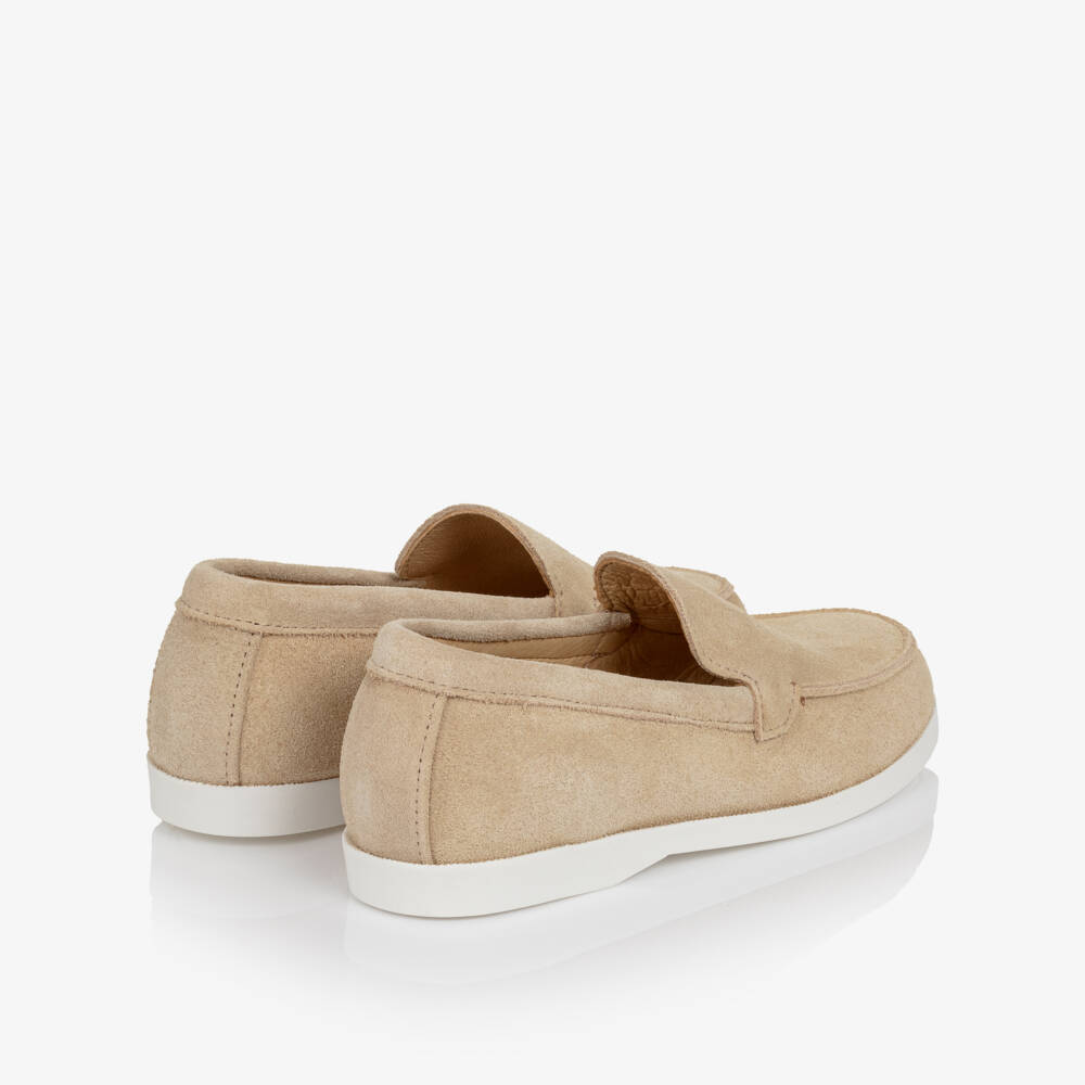 Children's Classics-Boys Beige Suede Loafers with White Soles | Childrensalon