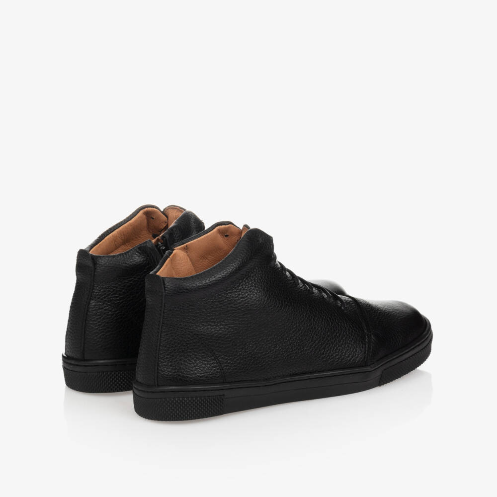 Children's Classics-Boys Black Leather Lace-Up Trainers | Childrensalon