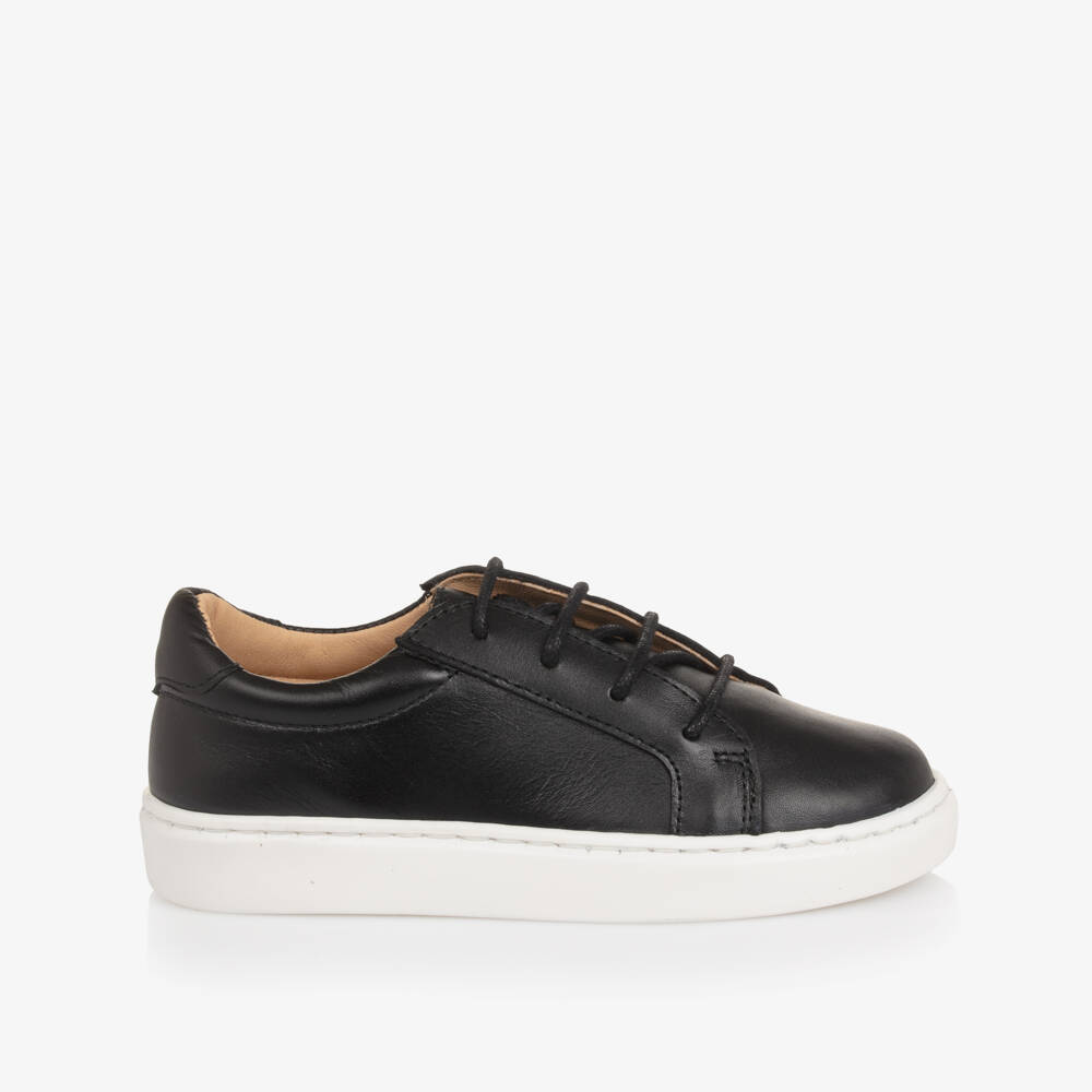 Children's Classics-Boys Black Leather Lace-Up Trainers | Childrensalon