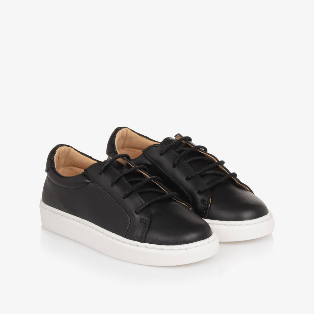 Children's Classics-Boys Black Leather Lace-Up Trainers | Childrensalon