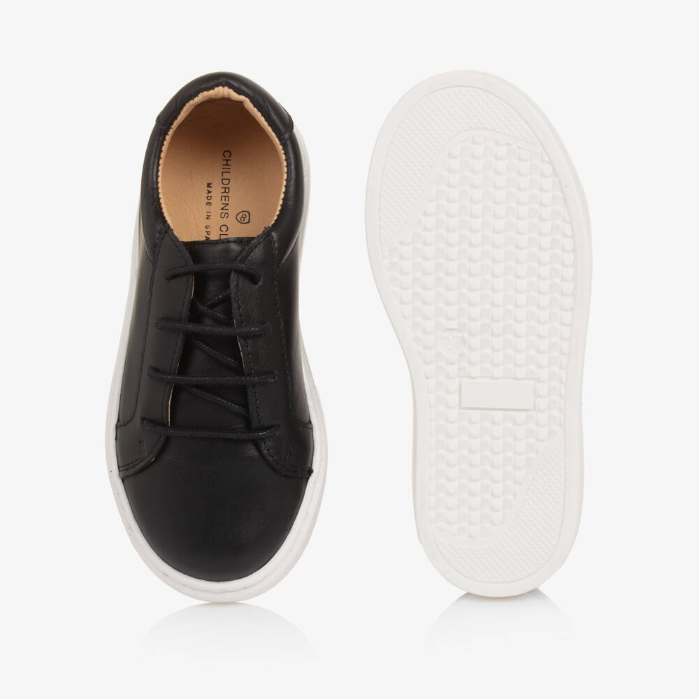 Children's Classics-Boys Black Leather Lace-Up Trainers | Childrensalon